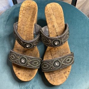 Bliss beaded cork wedges